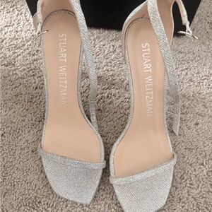 NEW Never Worn Stuart Weitzman Silver Glitter Sandals